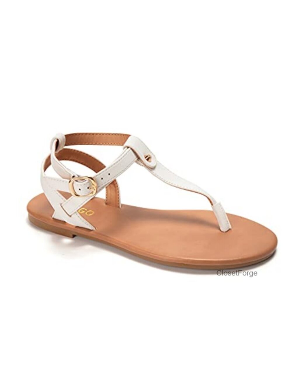 Thong Flat Sandals T-Strap Dress Sandals Adjustable Ankle Buckle Summer Wedding